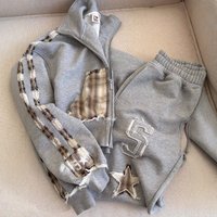 Unisex Winter Streetwear Set – Zip-Up Hoodie & Patchwork Pants For Urban Vibes