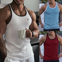Men's Clothing New Summer Sports And Fitness Breathable Vertical Striped Vest Men's Elastic Quick Drying I Shaped Sleeveless Threaded Bottoming Shirt