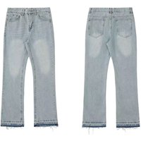 Clothing Distressed Flared Jeans Vintage Cleanfit Denim Frayed Hem High Street Micro Bell Bottoms