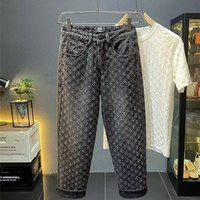 Hiphop High Street Ins Brand Jacquard Full Print Design Jeans Loose Wide Leg Pants Trendy