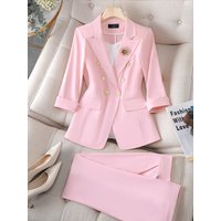 Women's Clothing Pink mid sleeve suit OL professional suit female temperament goddess style formal wear high end host suit work clothes
