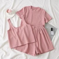 Clothing Short Sleeved T Shirt Student Three Piece Suit Wide Leg Shorts Casual Sports Style Suit