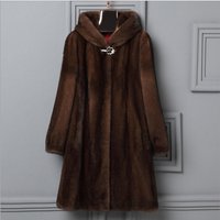 Luxury Faux Mink Fur Coat Long Hooded Winter Coat Elegant Embroidery Plus Available & Brown