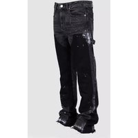 Men's Denim Overalls European And American Fashion Ins Overalls Hot Selling Elastic Patch Denim Layered Flared Pants