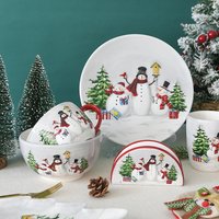 Christmas Snowman Bowls Plates Tableware Set Relief Rice Salad Bowl Western Ceramic Flat Plate Cup