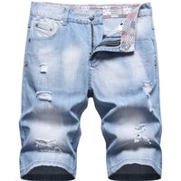 Man's clothing Summer thin denim shorts men's ripped medium pants trend loose straight printed men's quarter pants