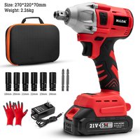 HILDA Cordless Impact Wrench Lithium Battery 320Nm Max Torque 10mm Chuck 300W Power 8 Piece Accessory Kit