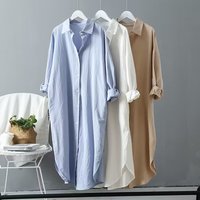 Korean Style Oversized Long-Sleeve Shirt For Women - Relaxed Fit, Solid Color, Polo Collar (White/Khaki/Light Blue, S-2XL)