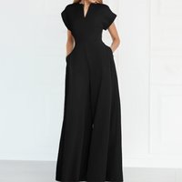 Elegant Sleeveless High Waist Wide Leg Jumpsuit Solid Half Open Neck Stylish European American Style