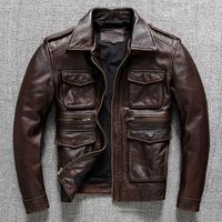 Slim Fit Workwear Leather Jacket – Vintage American Style Stand Collar Lightweight & Stylish 
