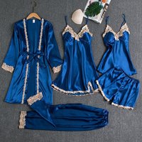 Foreign trade cross border pajamas chest pads Silk sexy sling golden flower five piece pajamas thin home clothes