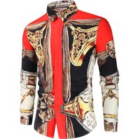 e-commerce Men's Palace Style 3D Digital Printing Floral Shirt Long-sleeved Youth Shirt