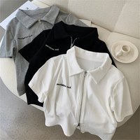 Women's Clothing Short Sleeve Summer Korean Version Slim Short Double Zipper Thread Print Half Sleeve Cardigan