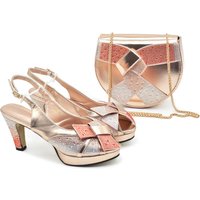 Evening Party High Heel Broken Diamond Round Head Fish Mouth Sandals Same Style Bag Set