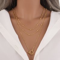 Three layer stacked sweater chain long high end gold plated necklace female versatile autumn and winter clavicle chain