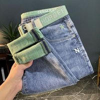 Clothing High end Embroidered Jeans Spring Autumn Korean Version Slim fitting Skinny Pants Washed Versatile Casual Long Pants