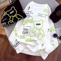 Women's industry embroidery cartoon long-sleeved T-shirt women's thin sweatshirt loose national trend ins top bottoming shirt
