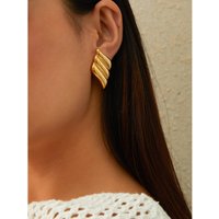Brass Gold-Plated Earrings Studs Ins Internet Celebrity High-End Simple Geometric Texture Ear Jewelry