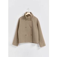 Wool Blend Peacoat Oversized Double Breasted Jacket Stand Collar Elegant Fall Winter Outerwear Business Casual