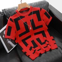 Men's Clothing Autumn And Winter Thickened Round Neck Pullover Short Sleeved Men's Wool Knitted Sweater Striped Jacquard Top