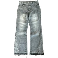 2027 Fashion European-USA Jeans Youth/Men Cotton Mid Waist Washed Vintage Do Old Letter Embroidery Wide-Leg Frayed Hem Straight Type Denim Pants