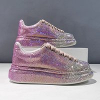 Glitter Platform Sneakers Trendy Gradient Color Casual Shoes With Cross Strap Design, Comfortable Low Heel & Rubber Sole For Everyday Wearโโ