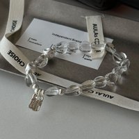 S Pure Silver White Crystal Square Bead For Women, Korean Ins, High-end And Niche Design, Elastic Rope Bracelet