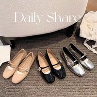Cowhide Version Flower Diamond Square Head Rhinestone Buckle Strap Flat Bottom Mary Jane Ballet Shoes