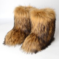 Cross-border European And American Flat High-top Warm Winter Fur Boots Deep Mouth Round Toe Mid-calf Fox Fur Snow Boots For Women
