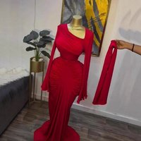 Elegant Fashion Pleated Evening Dress Slanted Neck Long Style European American Design Autumn Arrival