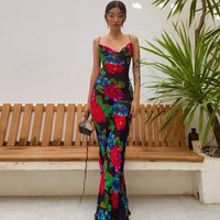 Backless Printed Dress European American Style Suspender Design Clothing