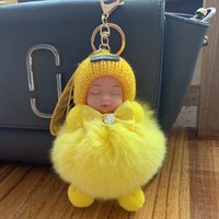 fox fur pendant genuine leather straw bag bag ornaments sleep doll plush doll car key pendant female