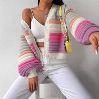 Women's Clothing Rainbow Striped Lantern Sleeves