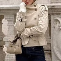  Double Breasted Short Trench Coat – Stylish Autumn Outerwear Lightweight Polyester Classic British Style Casual & Office Wear
