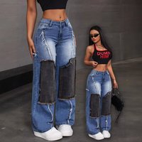 Clothing Patchwork Patchwork Denim High Waist Tight Hip Raw Edge Straight Denim