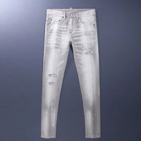 Distressed Stretch Denim Jeans Ripped Slim Fit Artistic Paint Patches Urban Street Style Clothing