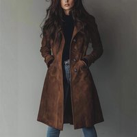 Clothing Elegant Long Trench Coat Lapel Western Style Suede Autumn Winter Style Outerwear Formal & Casual