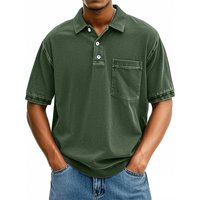 Clothing Lapel Short Sleeve Pullover Casual T Shirt Button Shirt