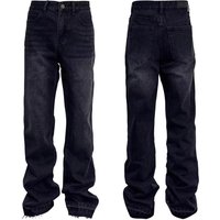Distressed Flared Jeans Vintage Cleanfit Denim Frayed Hem High Street Micro Bell Bottoms