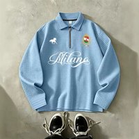 Half Zip Polo Shirt Waffle Texture Fashion Casual Sports Top European American Style Autumn Winter