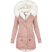 Women's Clothing mid length windbreaker white fur collar hooded warm plus velvet women's coat