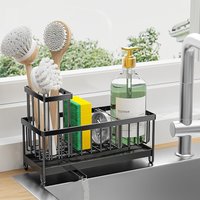 Rotating Sink Organizer Stainless Steel Sponge Holder Drip Free Spout & Brush Storage Space Saving