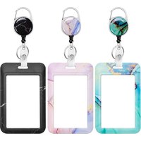 Marble Series Doctor Nurse Teacher Work Number Plate ID Card Holder Zinc Alloy Telescopic Easy To Pull
