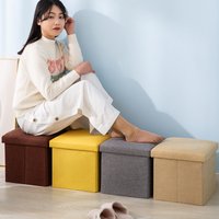 Foldable Storage Ottoman – Square Fabric Storage Bench Home Office & Entryway