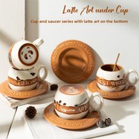 Creative Gift Couple Home Use Spoon Milk Cute Ceramic Panda Coffee Cup Saucer Set