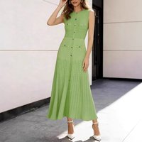 Women's Slim Fit Knitted Vest Dress European American Style round Neck Sleeveless See through Long Dress Summer 2026