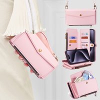 Applicable to iPhone Crossbody Shoulder Strap Leather Case 16 Pro Multifunctional Mobile Phone Case 14 Insert Card 15 Wallet Mobile Phone Case