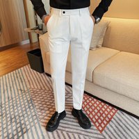 Spring Autumn Solid Slim Fit Casual Trousers Comfortable Business Embroidered Skinny Pants 2025