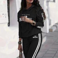 Women’s Clothing Hooded Striped Patchwork Long Sleeved Women’s Fashion Sports Two Piece Suit 0501 Printing