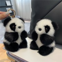 Cute Little Panda Mink Fur Pendant Car Keychain Plush Doll Bag Pendant Cute Gift